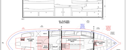 New general arrangement for refitted sailing cargo vessel for THE NEW DAWN TRADERS