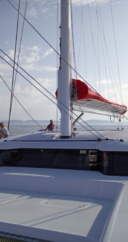 Self-tacking staysail system for Ocean Explorer 72 sailing catamaran for OQS - OCEAN QUALITY SYSTEMS