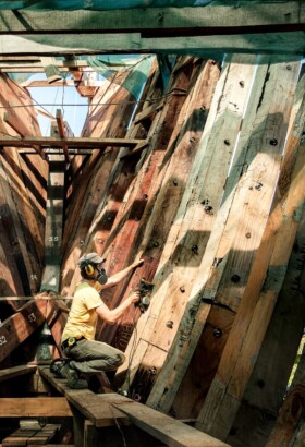 Shipwright work at the new built of a 40m sailing cargo ship for SAILCARGO INC